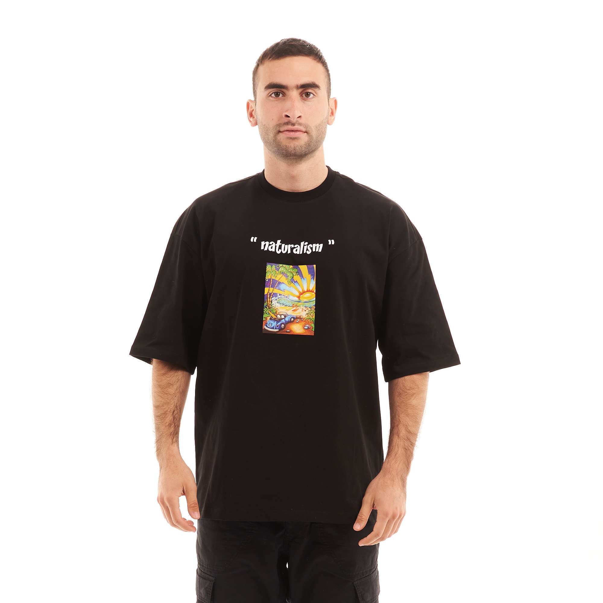 Naturalism Black Oversized Printed T shirt - Bam Clothing